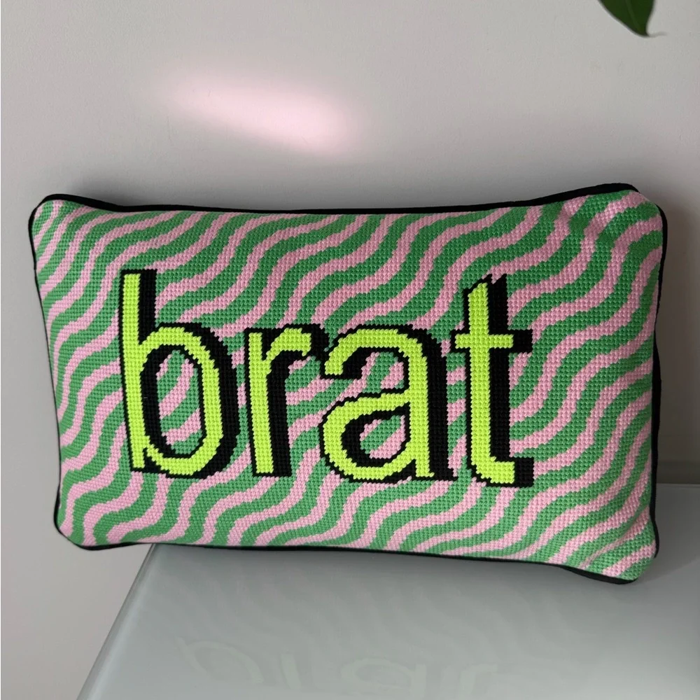 Green brat Neon needlepoint accent pillow